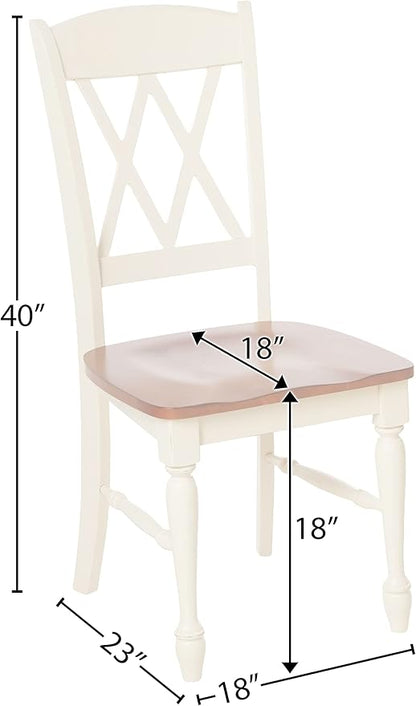 Home Styles Monarch Double X-back White and Oak Dining Chairs, with Solid Hardwood Construction, Turned Legs, and Distressed Oak Finish, Set of Two