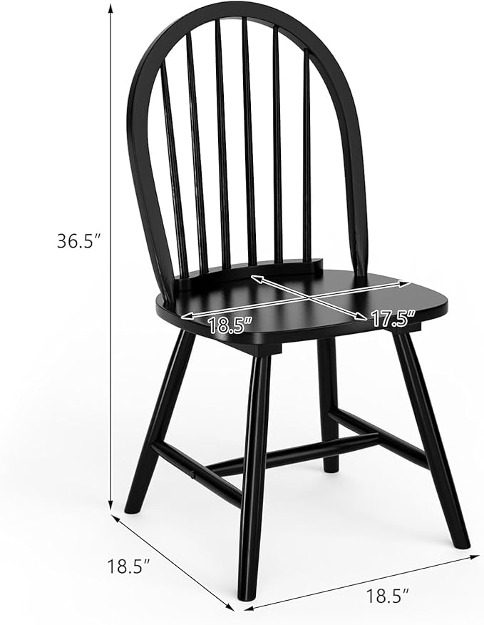 SIMOE Black Dining Chairs Set of 2, Windsor Wooden Dining Chairs with Spindle Back, H-Shaped Crossbars, Morden and Mid Century Kitchen Chairs for Dining Room Farmhouse Kitchen Island