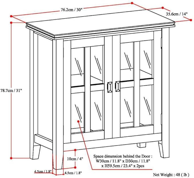 SIMPLIHOME Artisan Storage Cabinet - 30 inch Wide Solid Wood Low Storage Cabinet in Honey Brown, Contemporary Accent Cabinet for Living Room or Dining Room with Glass Doors and Adjustable Shelves