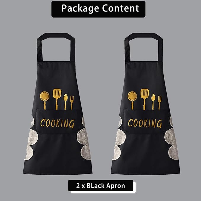 DILLMAN Women Kitchen Apron with Hand Wipe Pockets，Big Pocket,Hand-wiping, Waterproof for Cooking Baking
