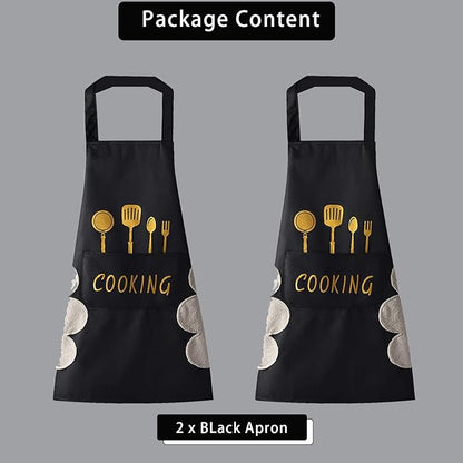 DILLMAN Women Kitchen Apron with Hand Wipe Pockets，Big Pocket,Hand-wiping, Waterproof for Cooking Baking