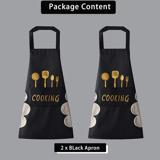 DILLMAN Women Kitchen Apron with Hand Wipe Pockets，Big Pocket,Hand-wiping, Waterproof for Cooking Baking