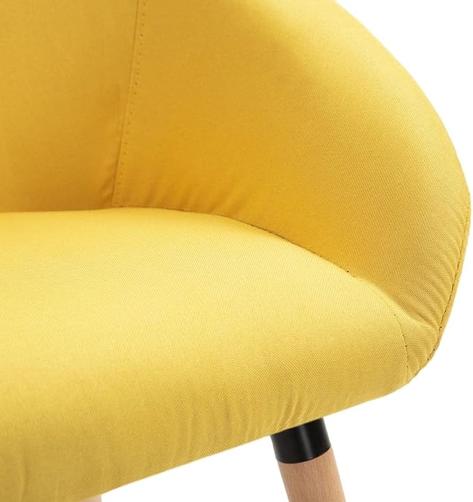 Yellow Dining Chairs Set of 4, Modern Farmhouse Kitchen Chairs with Padded Armrests, Polyester Upholstered Solid Wood Indoor Furniture for Dining Room Kitchen