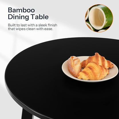 HOOBRO Bamboo Dining Table, Round Dining Table for 2, 27.5" Kitchen Table for Small Space, Writing Table, Easy to Assemble, for Dining Room, Living Room, Office, Kitchen, Apartment, Black BK71CZ01G1