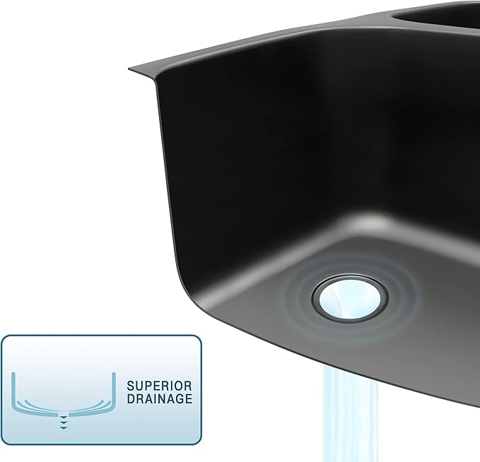 LQS 32 Inch Black Kitchen Sink, Double Bowl Kitchen Sink, Undermount Kitchen Sink Stainless Steel, Black Oval Kitchen Sink with Sleek Roun Corner for Easy Cleaning and Two Sink Strainers
