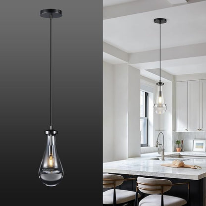 Raindrop Pendant Light for Kitchen Island, Black Modern Crystal Glass Modern Pendant Lights, pendant lights in kitchen island, E12 Bulb Pendant Lights Indoor island, for Dining Room,Living Room