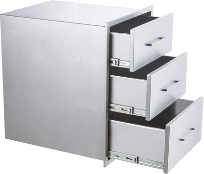 Outdoor Kitchen Drawers, 17" W x 18" D x 24" H Stainless Steel Triple Access BBQ Drawer, Flush Mount Enclosed Drawer with Handle for Outdoor Kitchens & BBQ Islands, No Installation Required