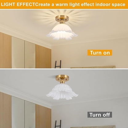 Semi Flush Mount Ceiling Light,Hallway Vintage Lights Fixture Ceiling White 11" Ceiling Light E26 Bulb Included Vintage Lights Fixtures for Closet Hallway Kitchen Dining Room