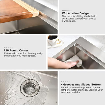 33 Inch Farmhouse Sink Drop In-VASOYO 33x22 Kitchen Sink Drop In Stainless Steel Farmhouse Sinks Workstation 16 Gauge Single Bowl Apron Front Farm Deep Top Mount Kitchen Sinks with Cutting Board