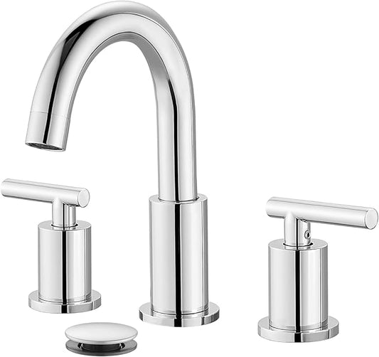 gotonovo 3 Hole 2 Handles Lavatory Basin Bathroom Sink Faucet with Pop Up Drain with Hot and Cold Mixer Valves 8 Inch Widespread Bathroom Faucet Polish Chrome