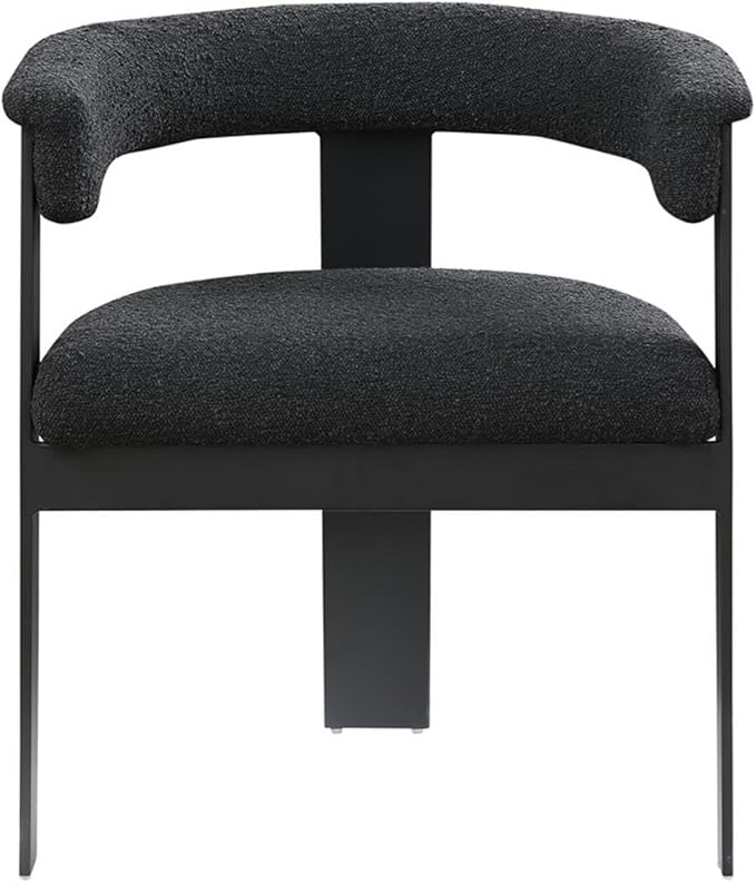 Pemberly Row Contemporary Dining Chairs, Black Boucle Fabric, Matte Black Metal Frame, Set of 2, 23.5" W x 21.5" D x 28" H, Textured Upholstery, Modern Kitchen or Dining Room Seating