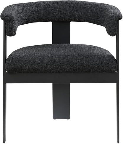Pemberly Row Contemporary Dining Chairs, Black Boucle Fabric, Matte Black Metal Frame, Set of 2, 23.5" W x 21.5" D x 28" H, Textured Upholstery, Modern Kitchen or Dining Room Seating