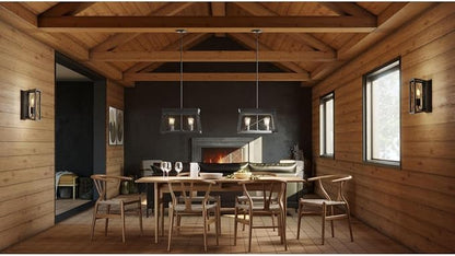 Progress Lighting 4 Light Chandelier, Rustic Farmhouse Style Modern Hanging Light Fixture for Kitchen and Dining Room, Briarwood Collection, Textured Black