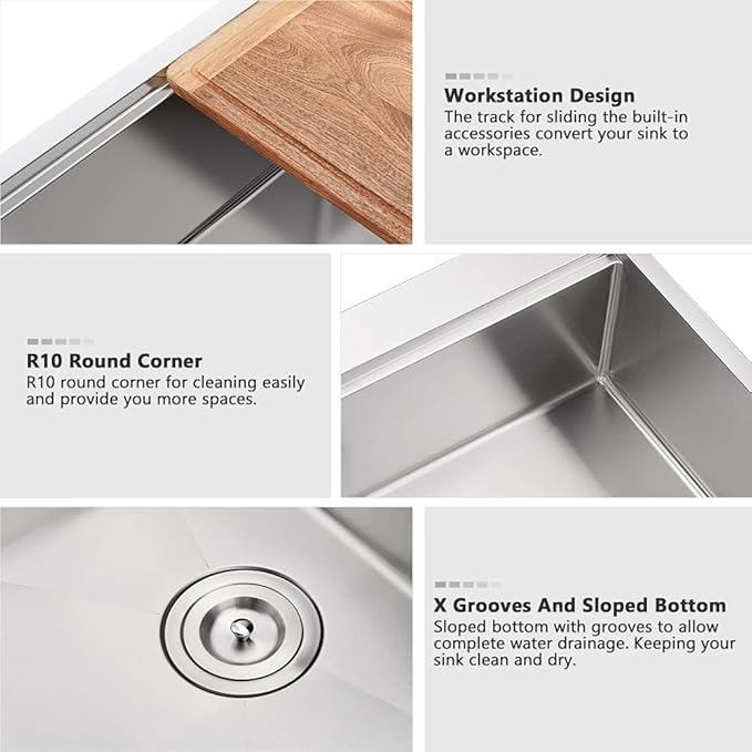 28 Inch Drop In Kitchen Sink Workstation-VASOYO 28x20 Drop In Sink Topmount 16 Gauge Deep Stainless Steel Single Bowl Kitchen Sinks with Cutting Board