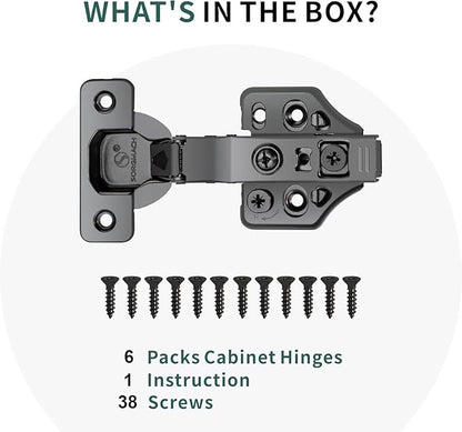 6 Pack Half Overlay Soft Close Cabinet Hinges 105° Frameless 3 Way Adjustable Soft Close Hinges for Cabinet Doors Kitchen Cabinet Door Hinges with Screws