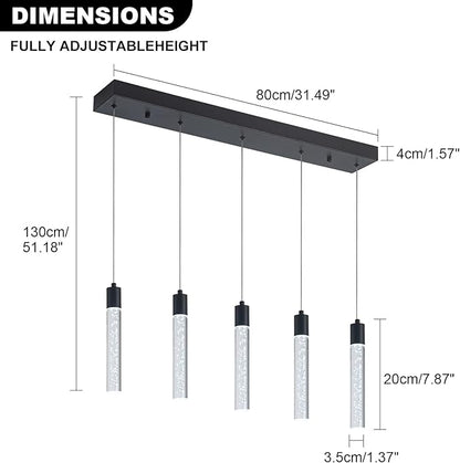5 Black Pendant Lights Kitchen Island Modern with Adjustable Height - Clear Cylinder Island Lights, 3000-6000K Dimmable Kitchen Pendant Lighting for, Dining Room, Bar Counter