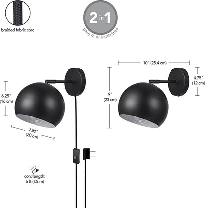 Globe Electric 52076 Molly 1-Light Plug-in or Hardwire Wall Sconce, Matte Black
