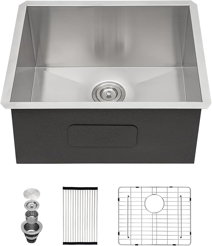 Sarlai Undermount Laundry Sink 23 Inch - 13 Inch Deep Undermount Laundry Utility Sink Single Bowl Kitchen Sinks 16 Gauge Stainless Steel Laundry Tub Sinks Basin