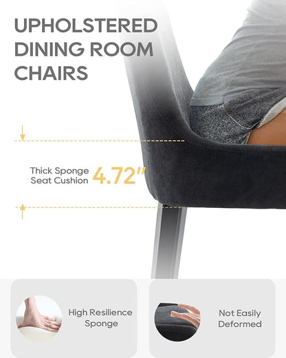 Dining Chairs Set of 6 – Extra Wide & Padded Fabric Dining Chairs with Solid Wood Legs, High-Density Foam Cushion, Mid-Back Modern Kitchen Chairs for Comfortable Everyday Use