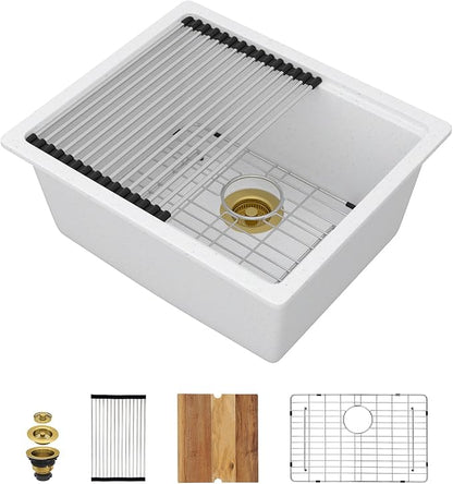 21 Undermount Bar Sink Workstation - 21”x18" Undermount Wet Bar Sink White Granite Composite Quartz Classic Single Bowl Under Counter Small Prep Rv Kitchen Sinks #TLGU-128