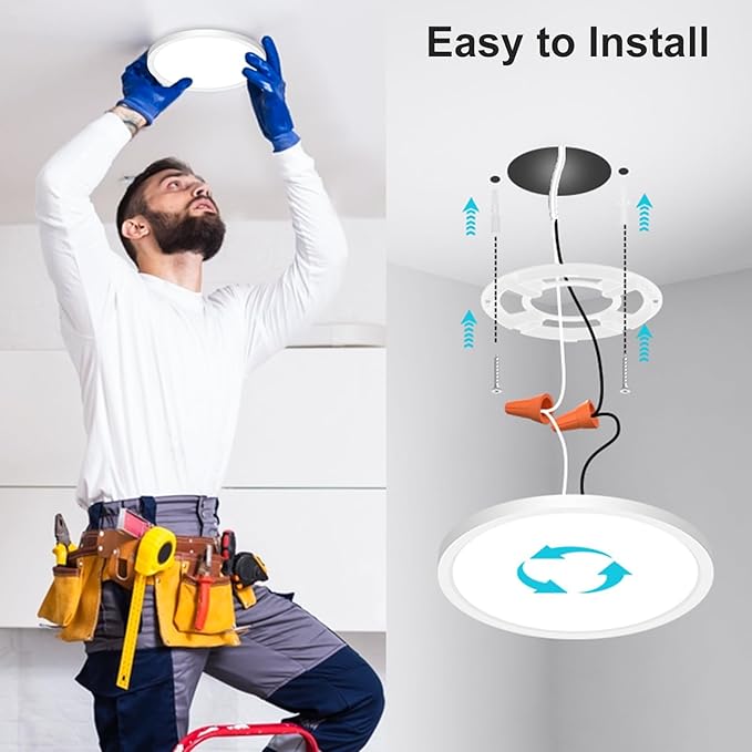 libtit 6 Pack 7 Inch Led Ceiling Light Flush Mount, 15W 1500Lm Ceiling Light Fixtures, 3000K/4000K/6500K Color Options, Round Surface Mount Led Light Fixtures for Hallway Laundry Garage