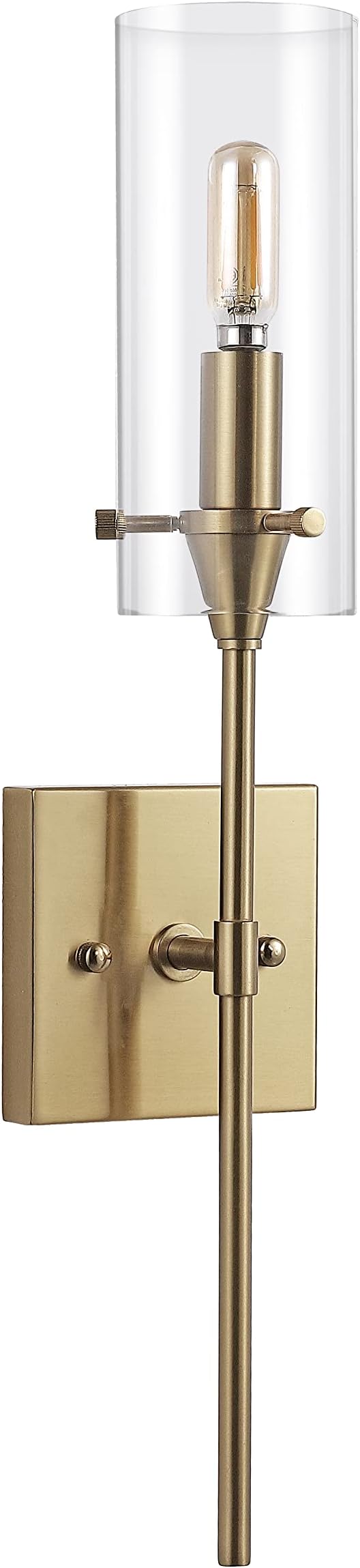 JONATHAN Y 20.5" Brass Gold/Clear 1-Light Modern Farmhouse LED Vanity Light Sconce, Clear Glass Cylinder Shade, Wall Lamp for Bathroom Mirror Hallway Entryway, LED Bulb Included (JYL7805C)