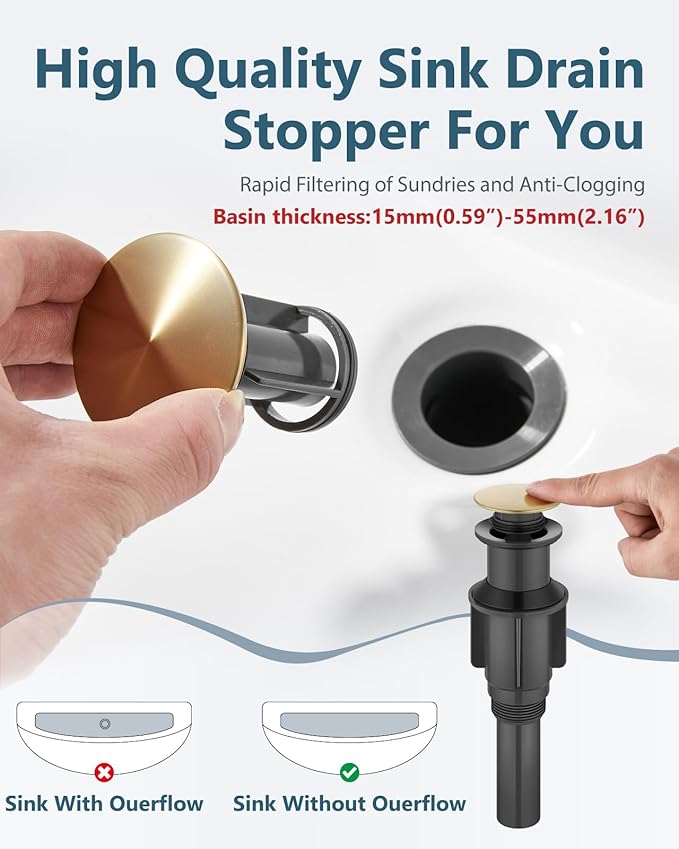 Aolemi Vessel Sink Faucet – SUS304 Stainless Steel Tall Bathroom Faucet,Single Lever Handle,1 Hole Bathroom Faucets with Supply Lines and Pop Up Drain,Brushed Gold