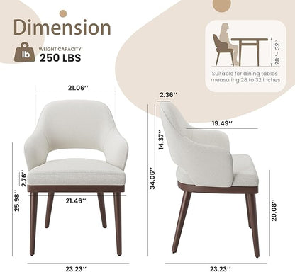MALOL Wooden Dining Chairs Set of 2, Modern Fabric Upholstered Dining Room Chair, Kitchen Side Chairs, Farmhouse Dinner Chair with Open Back for Kitchen, Beige
