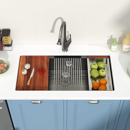 36 Undermount Black Kitchen Sink Workstation 16 Gauge Stainless Steel 9 In Deep Kitchen Sinks with Practical Accessories