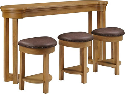 Bar Table and Chairs Set of 4 with 3 PU Upholstered Bar Stools, Breakfast Bar Table, Solid Wood Bar Height Dining Table Set, for Kitchen, Living Room, Party Room, Small Space (Natural)