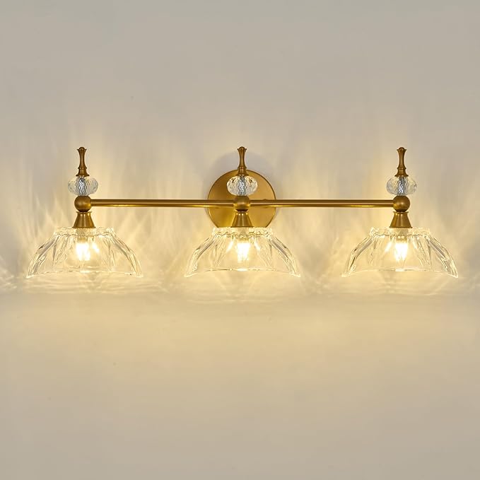 Vintage Bathroom Light Fixtures Gold Bathroom Vanity Light with Glass Shade G9 Bulb Wall Sconces Lighting for Bedroom Living Room Kitchen Hallway
