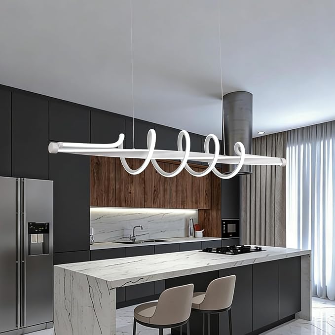 Modern LED Pendant Lighting Fixtures, Dimmable Led Chandelier with Remote Control,Acrylic and Aluminum Music Shape Adjustable Kitchen Island Hanging Lamp Painting Lamp for Dining Table Office Bedroom