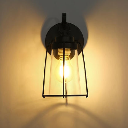 Black Outdoor Wall Sconces, Farmhouse Exterior Wall Mounted Light with Clear Glass Water Proof Outdoor Porch Lights for Patio, Gazebo, Entryway