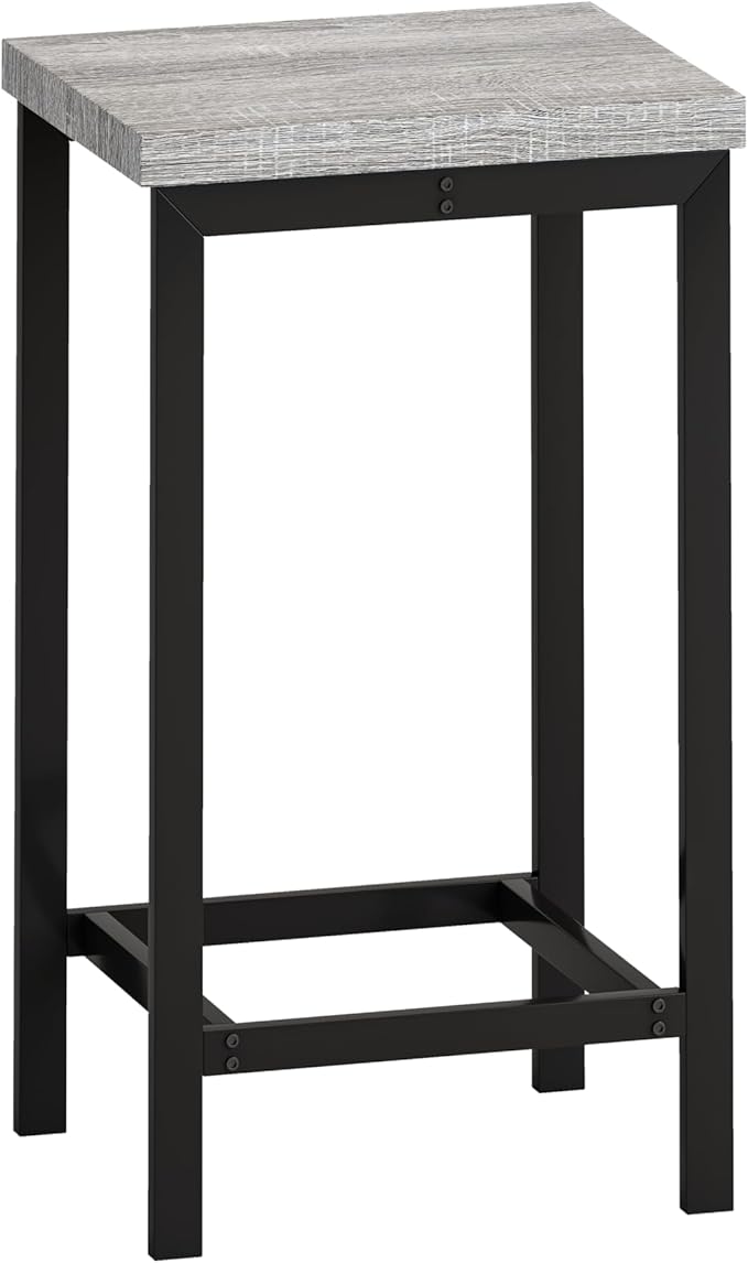 Merax 4 Piece Block-Color Pub Dining Table Set,Modern Bar Table Set with 60.24 Long Dining Table w/Hanging Stool Design and 3 Stools,for Breakfast Nook Living Room Small Space Restaurant,Grey+Black