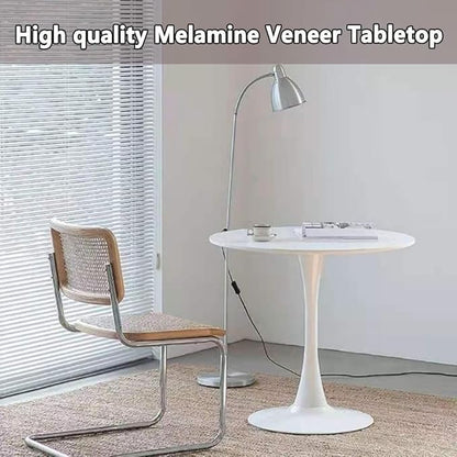 35.1" Tulip Dining Table, White, Perfect for 2-4 People, Mid-Century Modern Style, Round MDF Top with Sturdy Base for Dining Room, Living Room, Cafe