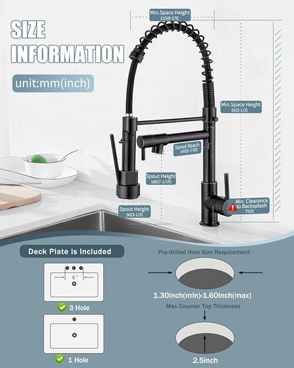 Kitchen Faucets, Oil Rubbed Bronze Kitchen Faucet, Pull Down Kitchen Sink Faucet with Sprayer, Commercial Stainless Steel Spring Faucets for Kitchen Sinks, Single Handle with High Arc Spring