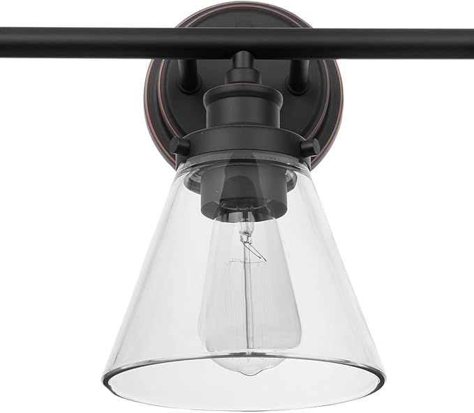 GLOBE Electric 51411 Parker 3-Light Bathroom Light Fixtures, Oil Rubbed Bronze Bathroom Vanity Light, Farmhouse Bathroom Lights Over Mirror with Clear Glass Shades, Bulb Not Included
