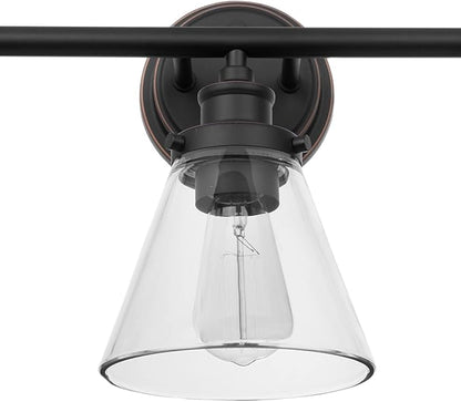 GLOBE Electric 51411 Parker 3-Light Bathroom Light Fixtures, Oil Rubbed Bronze Bathroom Vanity Light, Farmhouse Bathroom Lights Over Mirror with Clear Glass Shades, Bulb Not Included