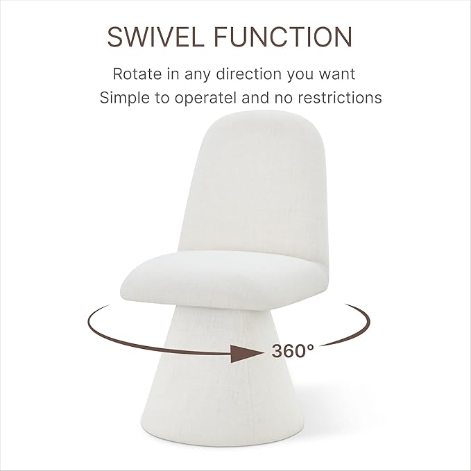 KISLOT Swivel Dining Chairs Set of 2, Modern Upholstered Dining Chair Mid Century Kitchen Chairs with Wave Shaped High Back, 360 Degree Rotating Vanity Chair for Dining Room, Bedroom, Farmhouse, Beige