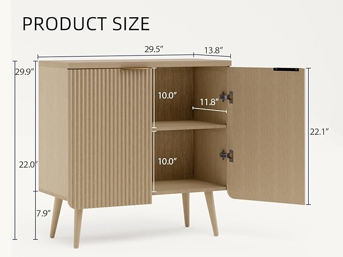 FONTOI Buffet Cabinet, Sideboard Fluted Cabinet Modern Kitchen Buffet Storage Cabinets with Doors and Shelves, Wood Farmhouse Coffee Bar Station for Entryway & Dining Room & Living Room, Wood