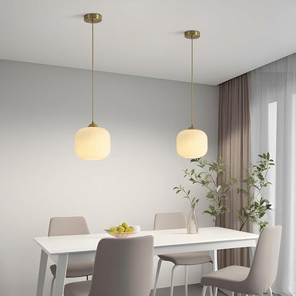 KCO Lighting Mid Century Modern Gold White Pendant Light Milk Glass Globe Pendant Lights Kitchen Island Antique Brass Pendant Light Vintage Hanging Light Fixture for Dining Room Living Room (2-Pack)