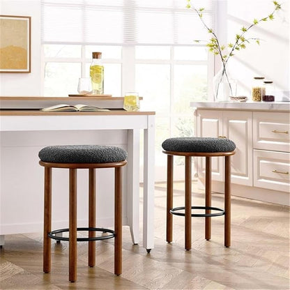 Modway Fable 26 Inch Backless Counter Stools Set of 2 in Walnut Charcoal - Kitchen Stools Counter Height - 2Pcs Upholstered Padded Boucle Seat for Kitchen Counter or Island with Wood Legs and Footrest