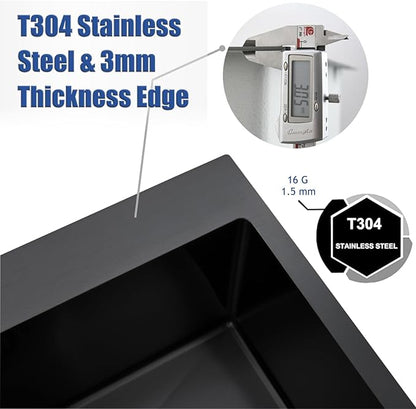 Hotis Drop in Black Bar Sink, 13x15 Inch Topmount RV Small Gun Black Kitchen Sink, Handmade Stainless Steel Wet Bar Sinks, Outdoor Single Bowl with Dish Grid & Drain