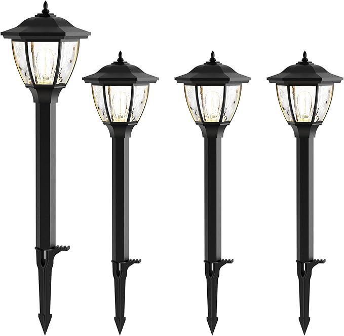 GOODSMANN Landscape Lighting 4PK Pathway Lights Low Voltage 1 Watt LED 12V AC Landscape Lights 40 Lumen 2700K Warm White with Replaceable Led Bulbs Cable Connectors