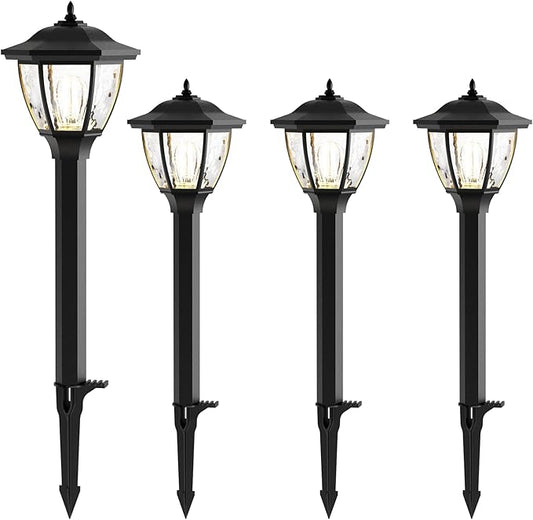 GOODSMANN Landscape Lighting 4PK Pathway Lights Low Voltage 1 Watt LED 12V AC Landscape Lights 40 Lumen 2700K Warm White with Replaceable Led Bulbs Cable Connectors