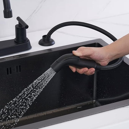 Black Kitchen Faucet, Matte Black Kitchen Faucet with Sprayer, 3 Hole or 4 Hole Matte Black Faucet for Kitchen Sink, Touch Kitchen Faucet with Side Sprayer,TDLKF024B