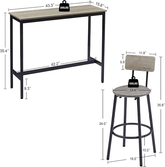 Set of 2 Bar Table and Chair, Kitchen Dinning Table Set with 2 Soft PU Backrest Stools, Counter Pub High Top Console for Kitchen, Pub, Small Space