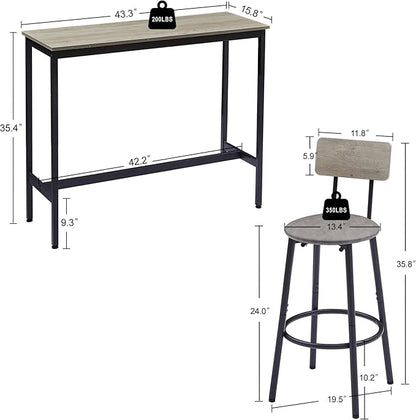 Bar Height Table and Chairs Set-Compact Bar Table and Chairs for Small Kitchen,Dining Room,or Kitchen Island with Seating-Kitchen Table Set,Perfect as Dining Table with Chairs (Grey)