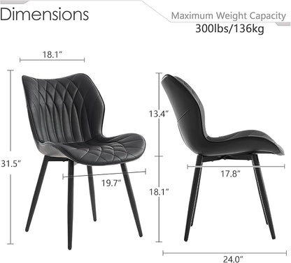 Kidol & Shellder Dining Chairs Set of 2, PU Leather Upholstered Kitchen Chairs with Back Armless, Mid Century Modern Side Chair for Dining Room, Living Room, Lounge, Restaurant, Black