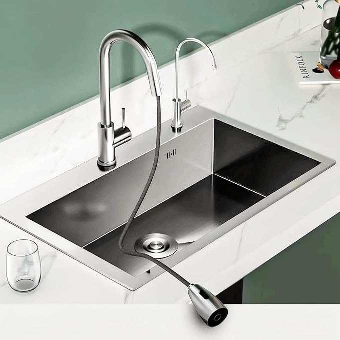 33 Inch Drop In Kitchen Sink, 16 Gauge Stainless Steel Kitchen Sink Single Bowl Sinks with Drain Strainer (33"x19"x9")